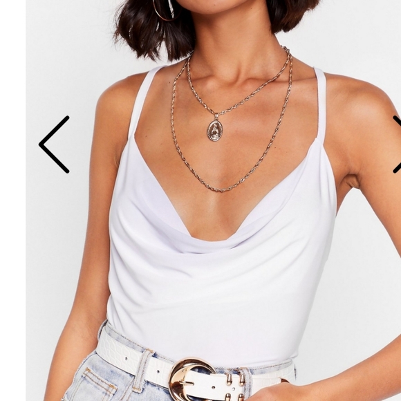 SOLD Nasty Gal Criss Cross Slinky Cowl Bodysuit - Picture 2 of 5